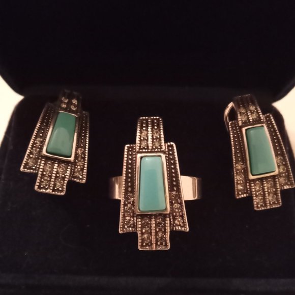 🎁 FREE GIFT INCLUDED 🎁NEW Fashion Jewelry Vintage Set: Ring & Earrings - Picture 3 of 7